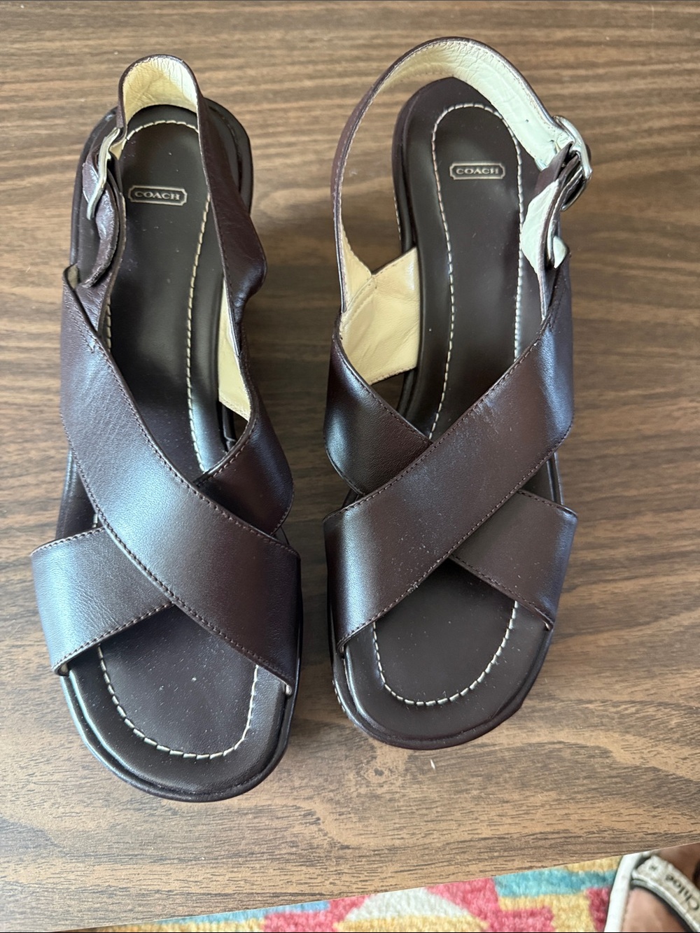 Coach Brown Leather Crisscross Slingback Sandals